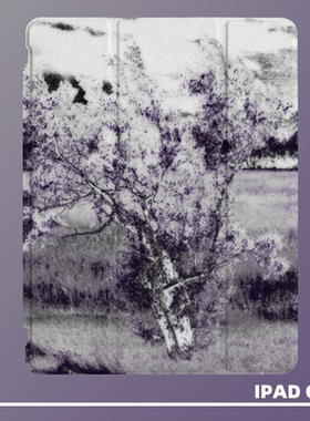 原创油画模糊抽象紫色树木适用苹果2022款ipadpro十代11三折ipad亚克力保护壳10.2寸pro/air4/5/mini6笔槽
