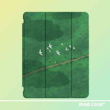 原创小众文艺绿野飞鸟油画适用11代2025新款ipadpro11air7三折ipad壳防弯亚克力10.2寸air4/5/mini6带笔槽