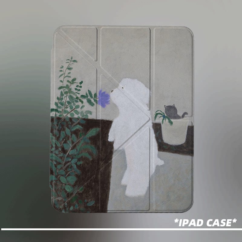 原创氛围感闻花小狗第11代2026款air8ipadpro11寸三折ipad壳防弯y折亚克力a16平板壳9代10.2寸air7带笔槽