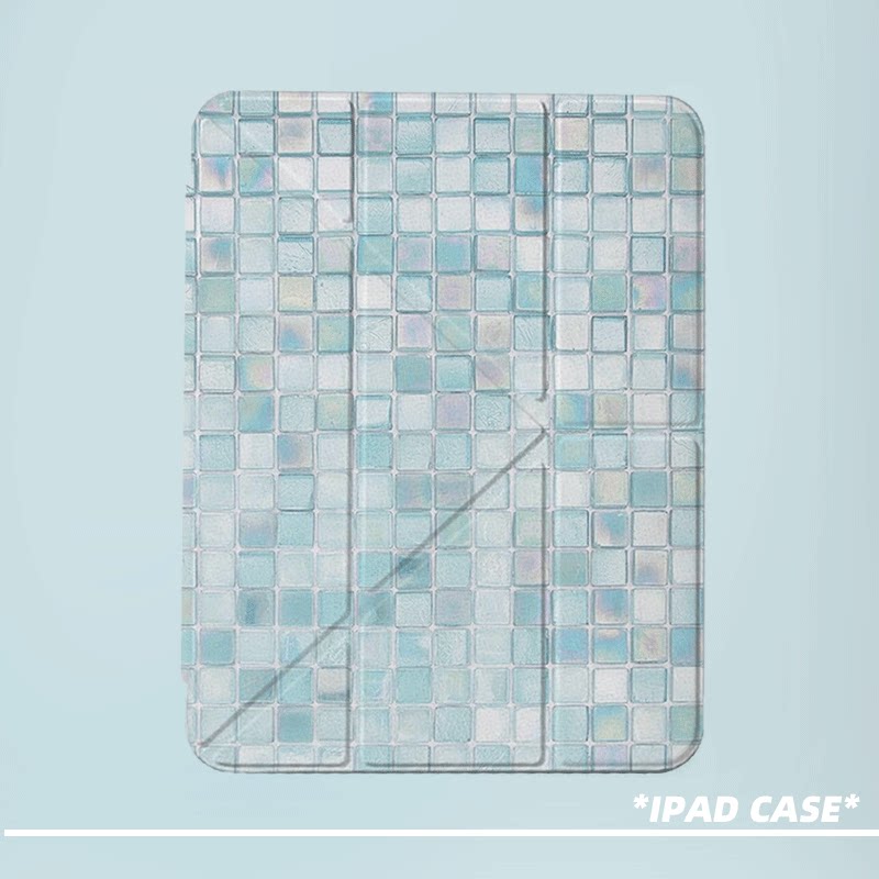 原创简约冰蓝方砖第11代2026款air8ipadpro11寸三折ipad壳防弯y折亚克力a16平板壳9代10.2寸air7带笔槽