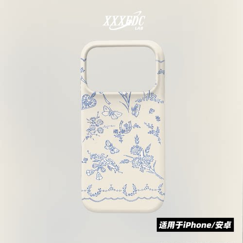 原创小众艺术复古蓝色线条iphone17promax手机壳16软14p全包亮面硬壳苹果15pro磨砂软壳适用于华为pura70
