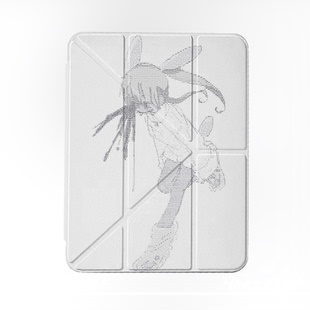 原创小众艺术可爱像素卡通适用11代2025款air7ipadpro11三折ipad壳防弯Y折亚克力10.2寸/air4/5/mini6带笔槽