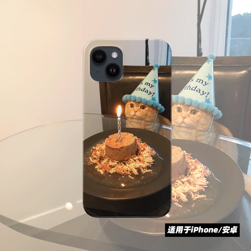 原创小众可爱过生日的猫猫咪菲林手机壳11/12/13pro/苹果15pro/14promax保护套/适用华为p60/imd软壳全包