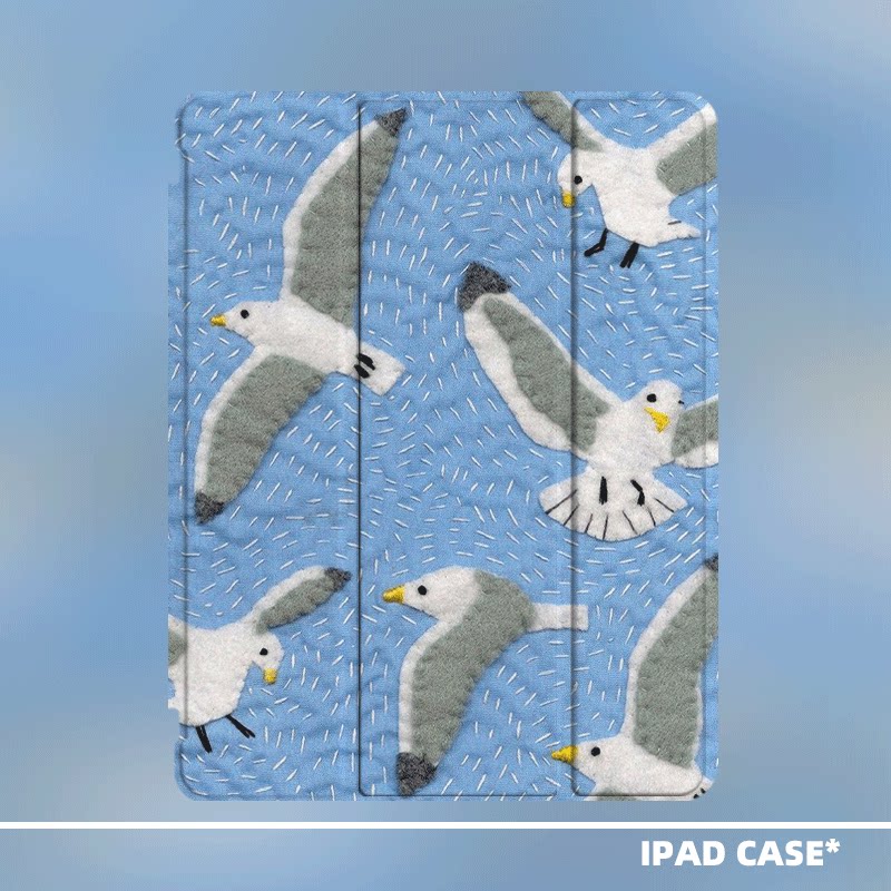 原创小众艺术中古蓝飞鸟适用2024款air6ipadpro11寸三折ipad壳防弯亚克力平板壳9代10.2寸air4/5mini7带笔槽