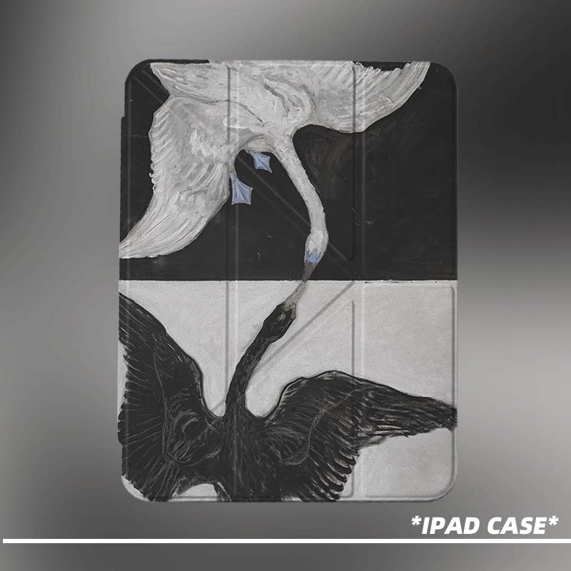 原创艺术双鹅呼应第11代2026款air8ipadpro11寸三折ipad壳防弯y折亚克力a16平板壳9代10.2寸air7带笔槽