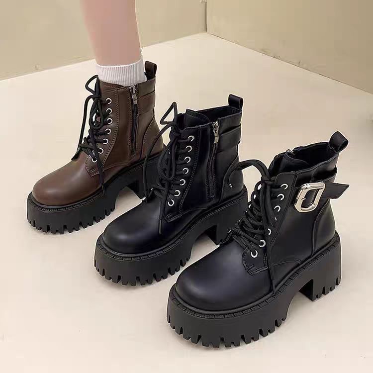 厚底英伦风粗跟马丁靴2025新款小个子韩版百搭短筒靴子