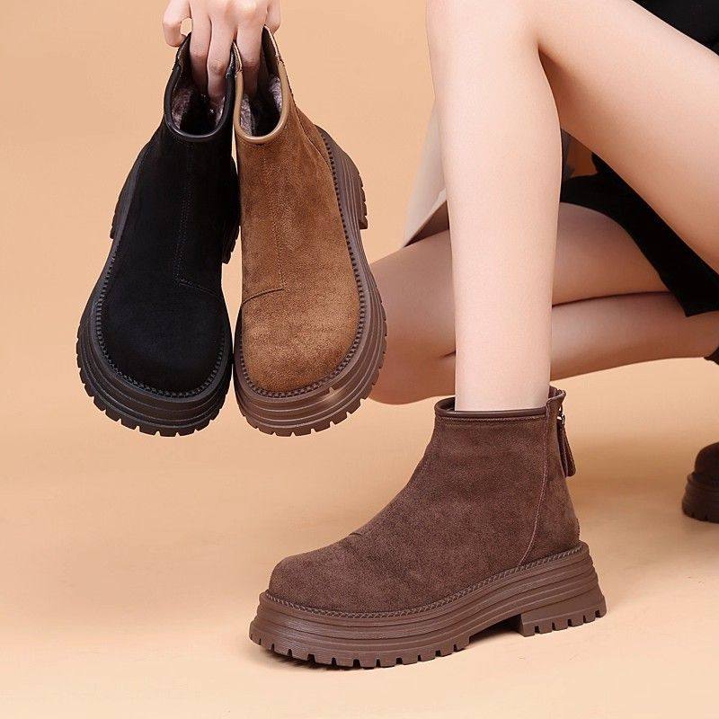新中式厚底马丁靴女2025秋冬新百搭加绒时尚复古短靴切尔西靴,女鞋,烟筒靴,淘宝优惠券,粉丝福利购,淘宝优惠卷