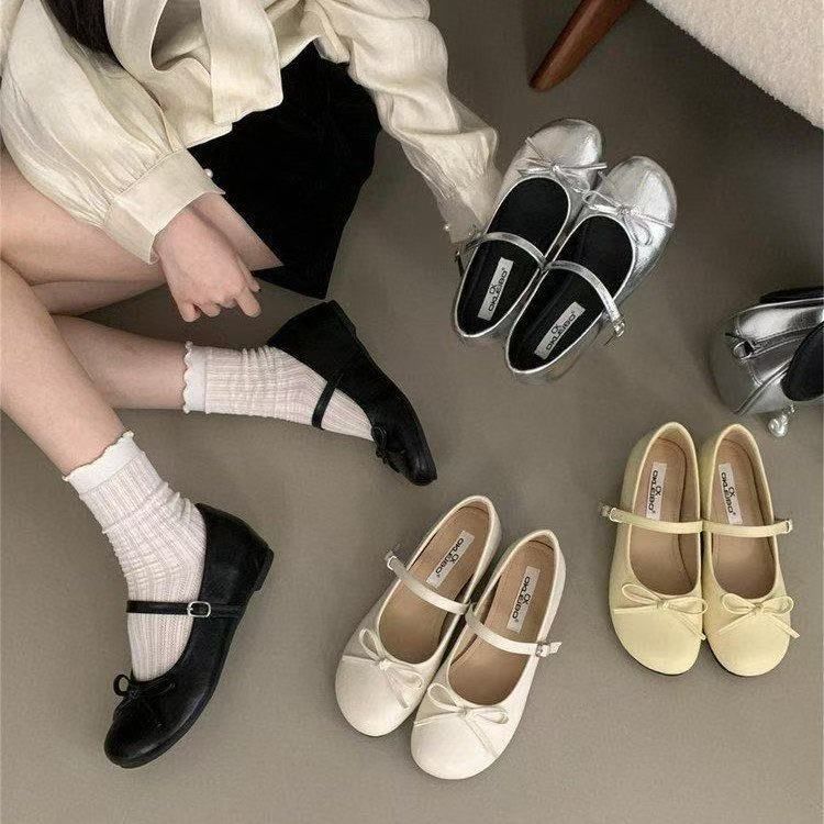 内增高银色蝴蝶结玛丽珍单鞋女2025年新款百搭仙女风芭蕾舞鞋