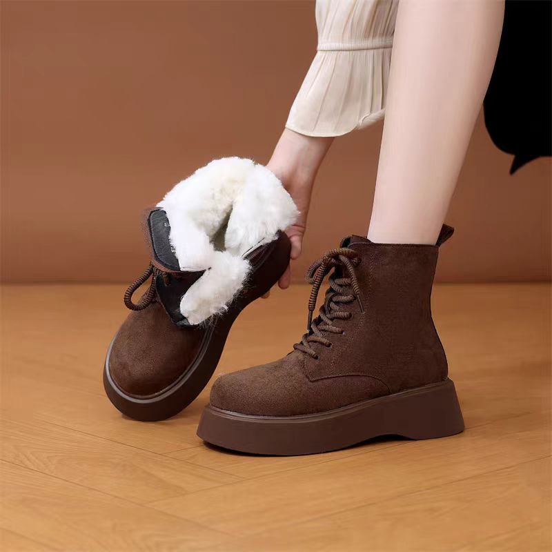 厚底马丁靴女2025冬季新款棉鞋增高加绒保暖翻毛皮羊毛雪地靴