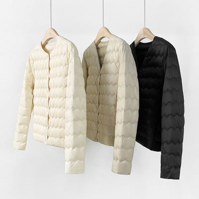 2025年轻薄款圆领无领长袖鸭绒羽绒服内胆外套大衣打底内搭