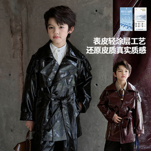 皮上衣儿童复古皮夹克潮 男孩春秋中长款 男童韩版 皮衣外套2026新款
