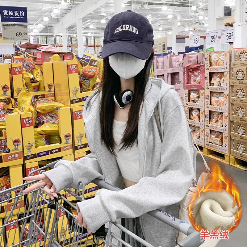 卫衣女美式连帽薄款休闲运动外套秋季百搭宽松长袖小个子开衫上衣