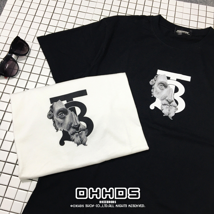 高街欧美os抽象面具人像男女T恤