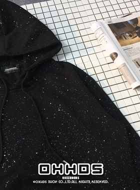 23包邮秋冬潮流奢华bing闪亮片星空情侣加绒连帽卫衣宽松oversize