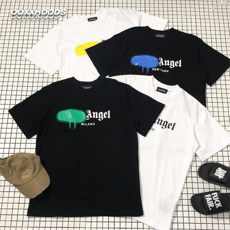 美潮流喷漆哥特字天使angel多地巡游棕榈palm短袖T恤宽松oversize