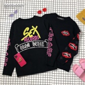 双层厚料重磅毛衣嘴唇sex潮牌潮十字架长袖 打底宽松男女欧美毛衣