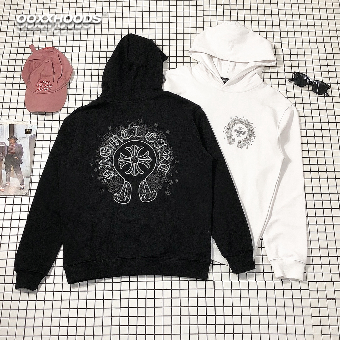 十字架刺绣连帽卫衣男女同款潮牌