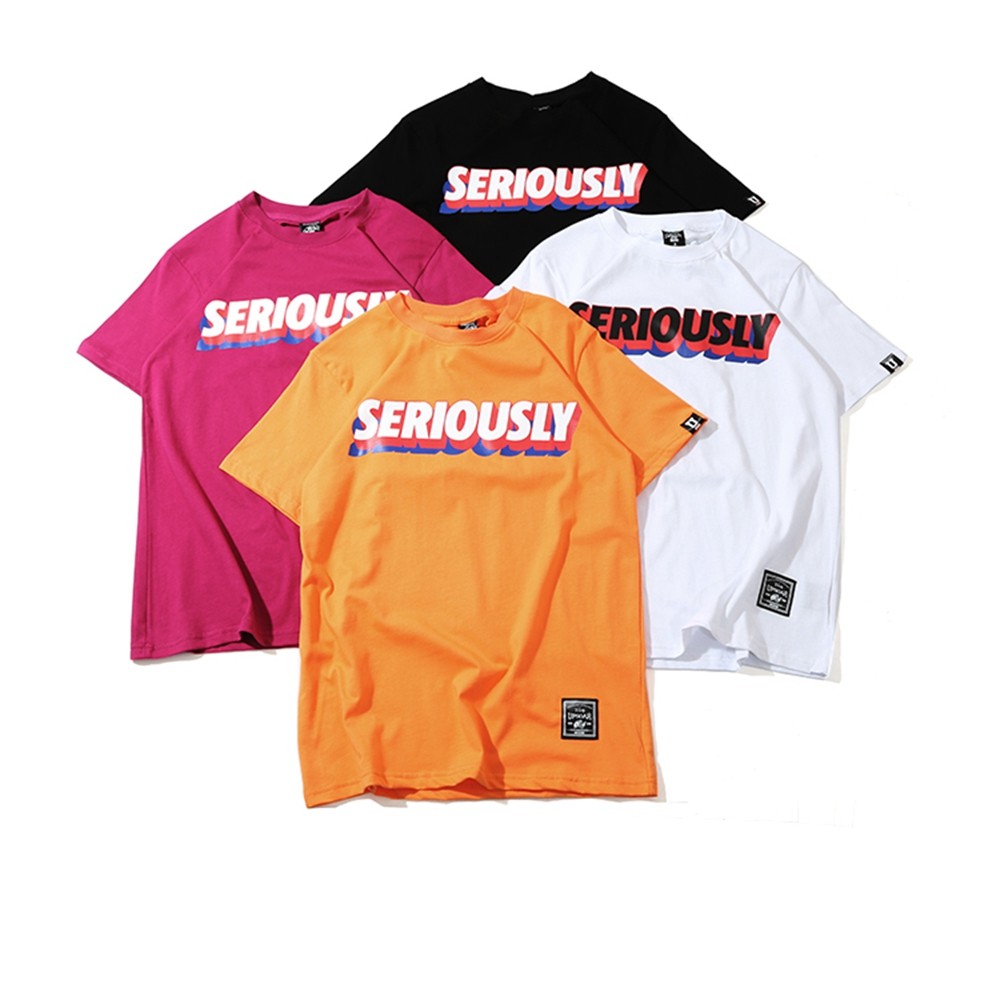 2023夏美潮嘻哈bboy海边沙滩橙色炫彩配色纯棉男女装短袖t恤情侣