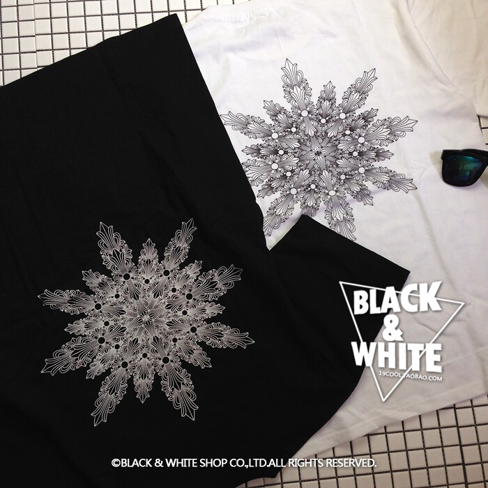 包邮23男女 有型青春流行个性帅气冰雪花图案口袋纯棉宽松短袖T恤