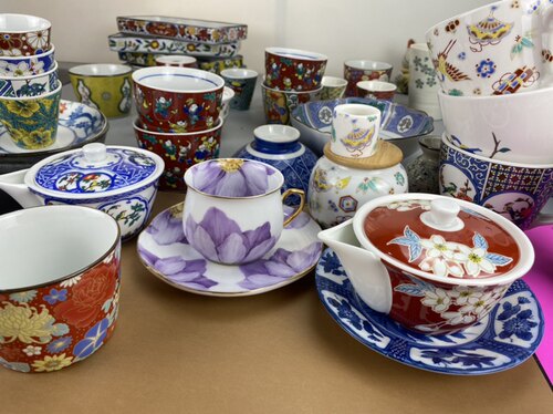 日本回流陶瓷九谷瓷器宝瓶茶杯咖啡杯15厘米圆盘赏盘壶承盘茶道具
