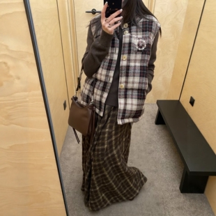 EVAN March 本 保暖格纹拼接宽松羽绒马夹羊毛外套 顶配高版