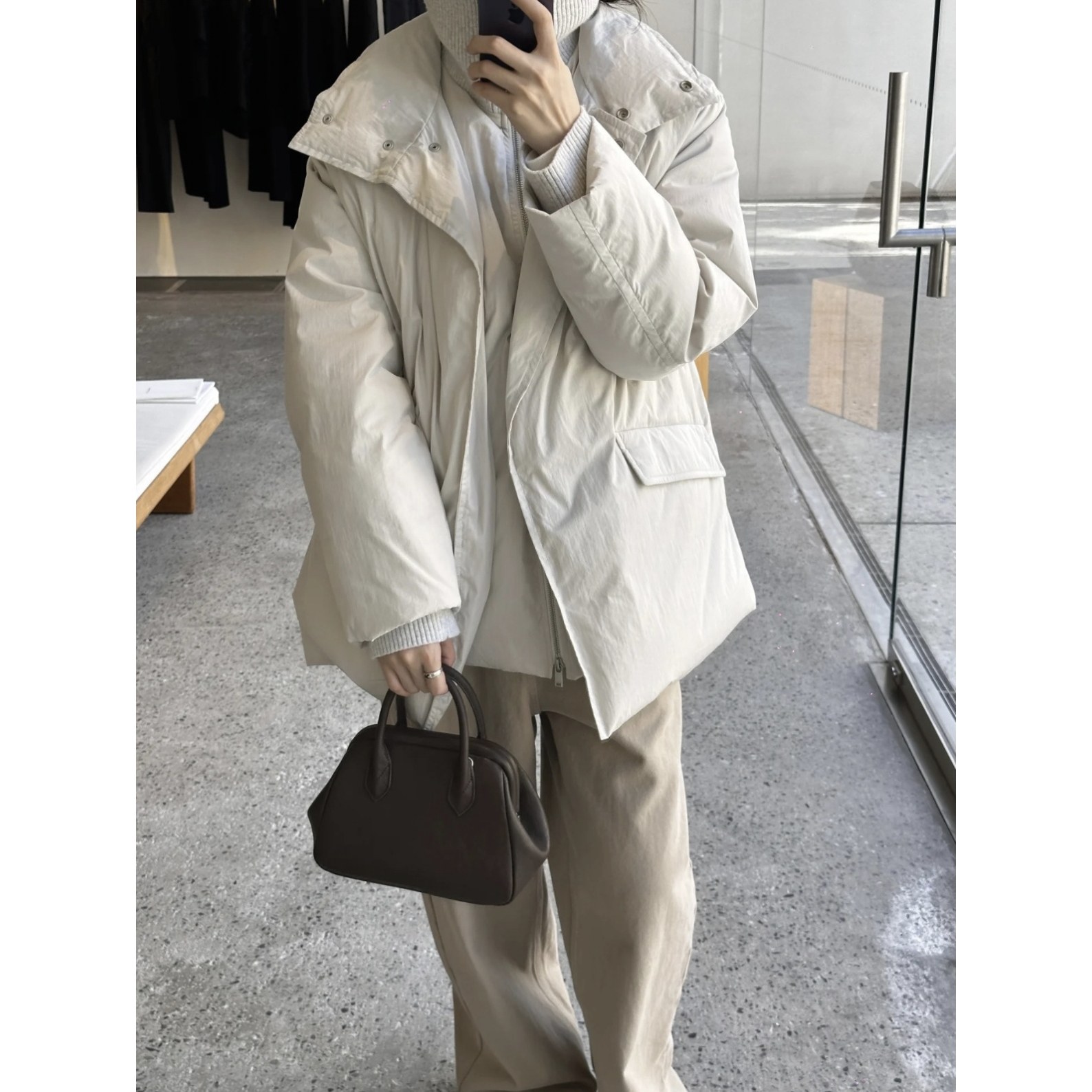 孤品限量7折·「对版白鸭绒羽绒服」中性简约针织立领款夹克外套