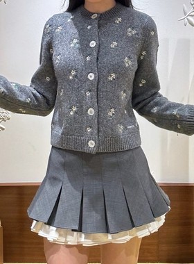 被999＋收藏【正版●SST】复古碎花刺绣针织三件套毛衣灰色开衫女