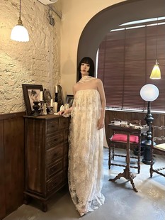 frej 独家款 现货 a重工蕾丝刺绣礼服度假晨袍抹胸长裙 正版