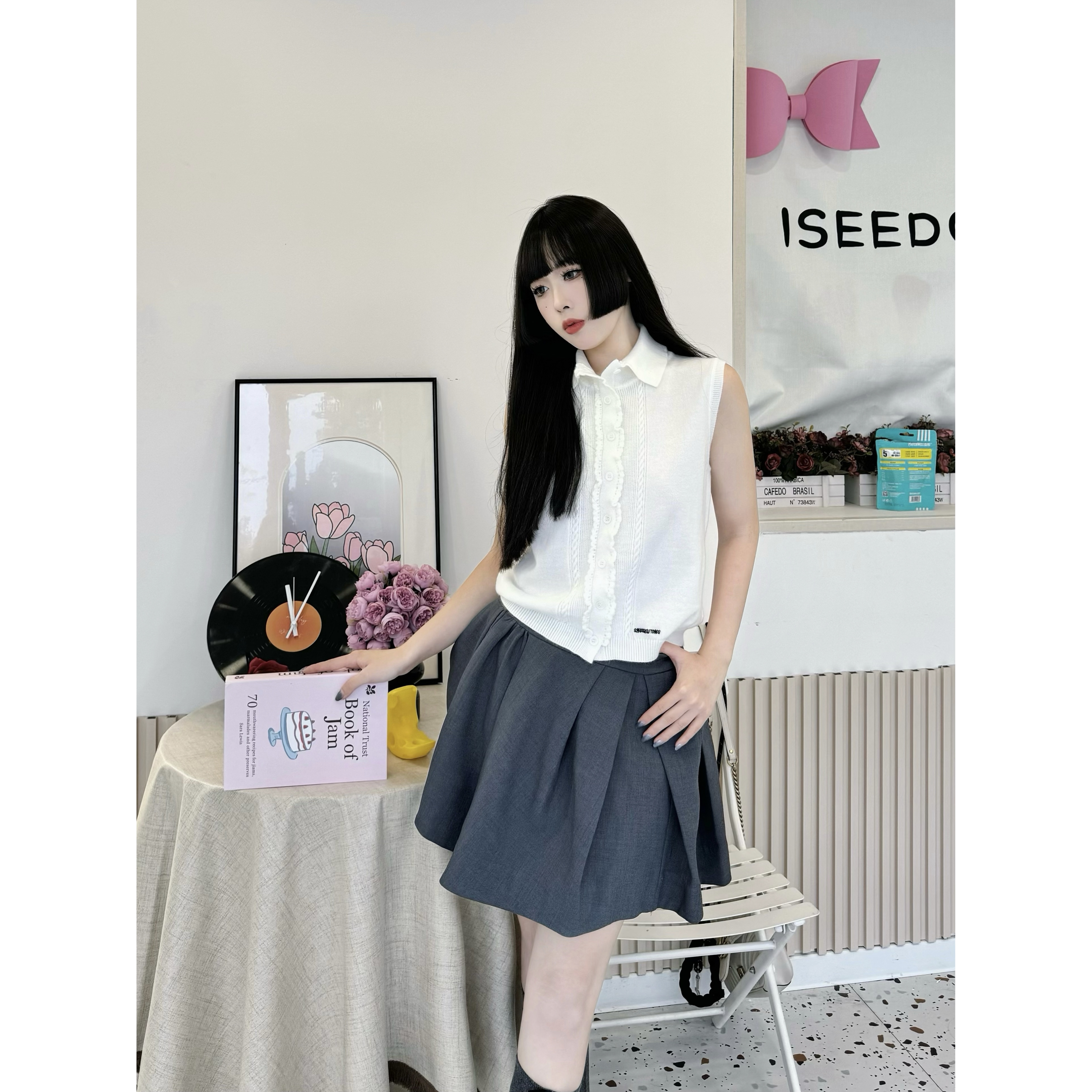 25孤品限量款】lisa同款通勤百搭款无袖羊毛针织衫上衣减龄半身裙