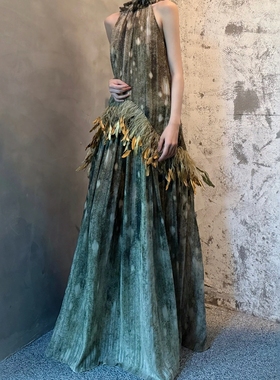 25【对版现货】新中式 | 植物染羽毛连衣裙度假风仙女长裙pengtai