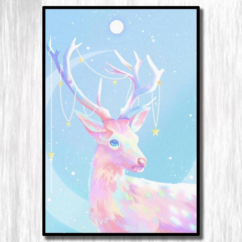 梦幻麋鹿印花十字绣小清新2025新款小副刺绣唯美装饰画点钻钻石画图片