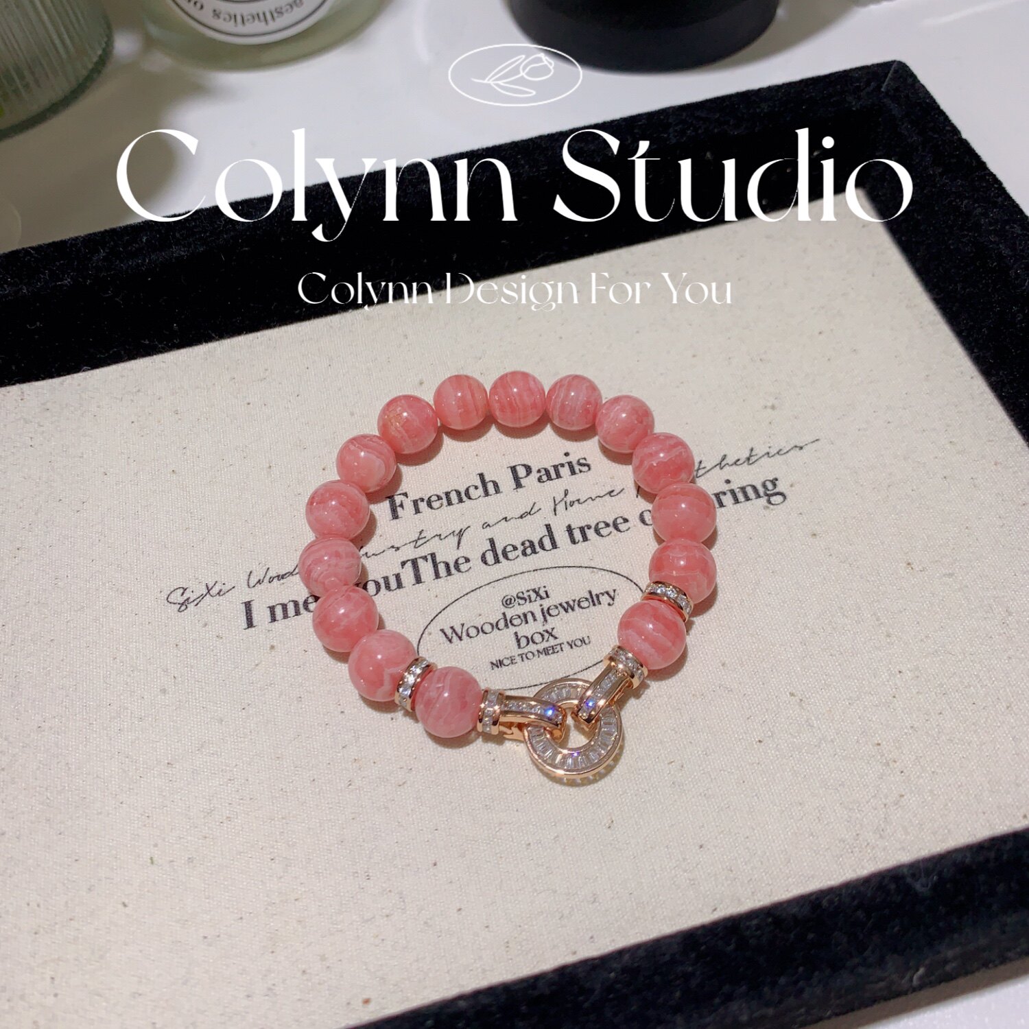 COLYNN蔻琳恩 粉红色天然红纹石阿根廷菱锰矿水晶手串手链女礼物