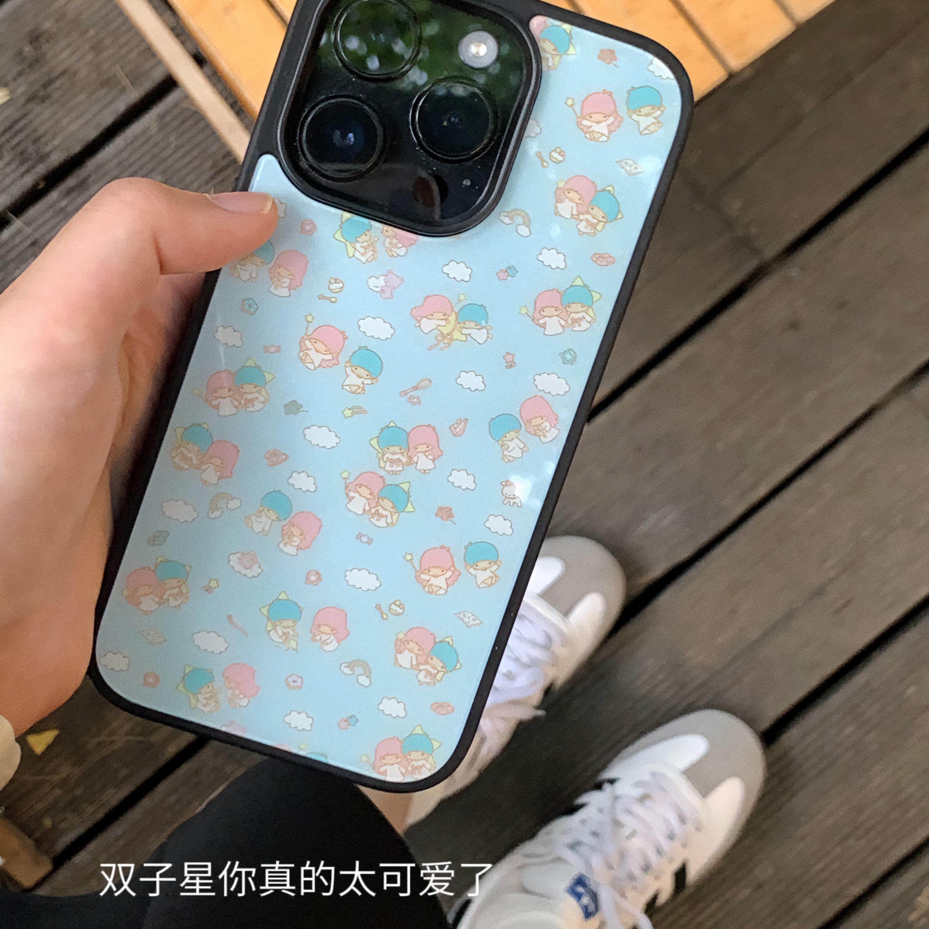 始動電車「海洋双子宝」蓝色夏日昭和少女心小众好可爱闺蜜款适用于苹果15promax磨砂黑边手机壳