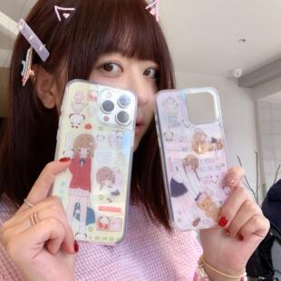 原创「背娃娃」日系学生少女格纹黄粉双色樱花妹制服ins可爱双层适用于苹果16promax亚克力背板全包手机壳