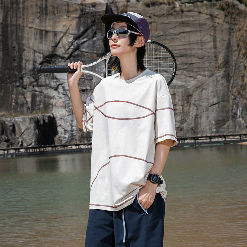 美式复古明线圆领短袖T恤男女速干冰感潮牌上衣A321-TX303-P35，男装T恤，电商A321