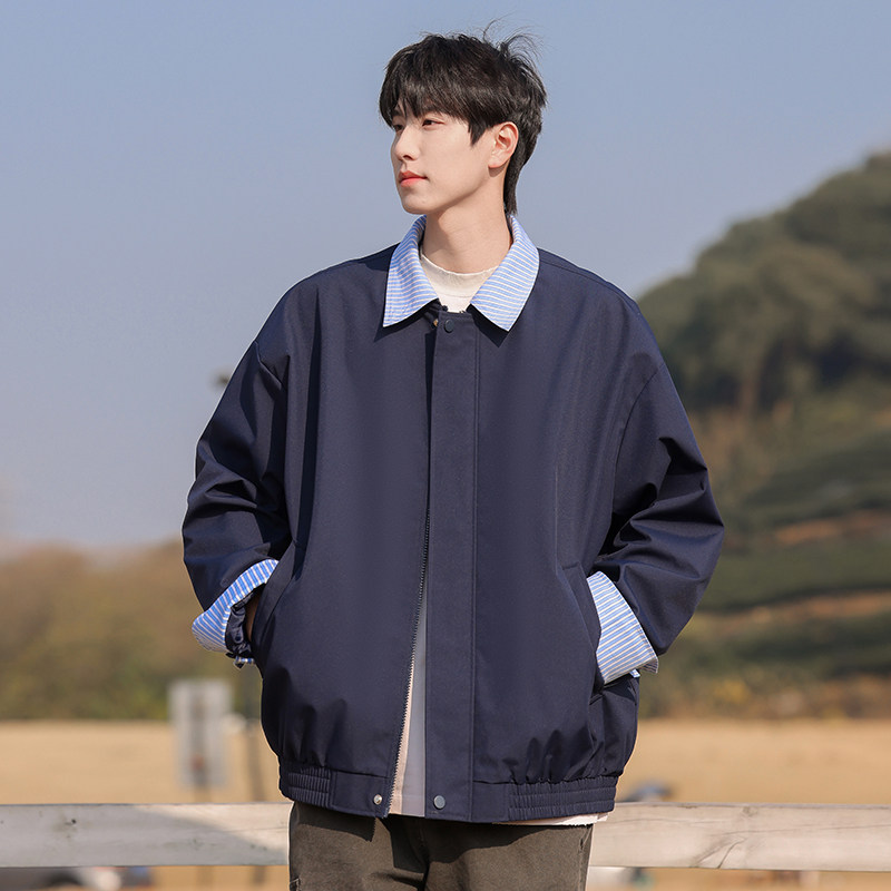 现货春秋美式领可拆卸外套潮牌棒球服冲锋衣夹克A321-J9963-P75图片