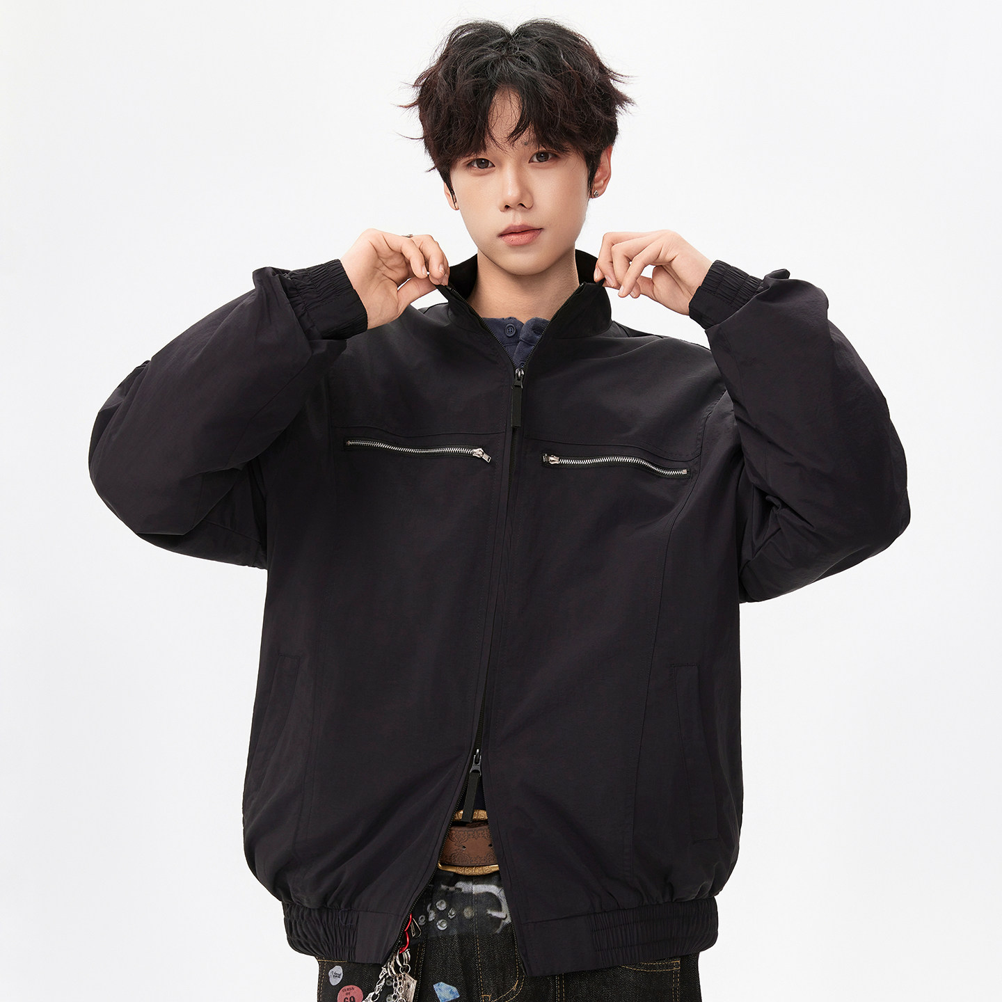 春秋立领纯色夹克休闲百搭棒球服外套A321-J060-P78  控118图片