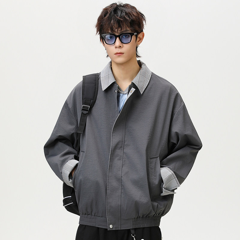 现货百搭休闲外套可拆卸领宽松男女休闲夹克A321-J9957-P75,男装夹克,电商A321