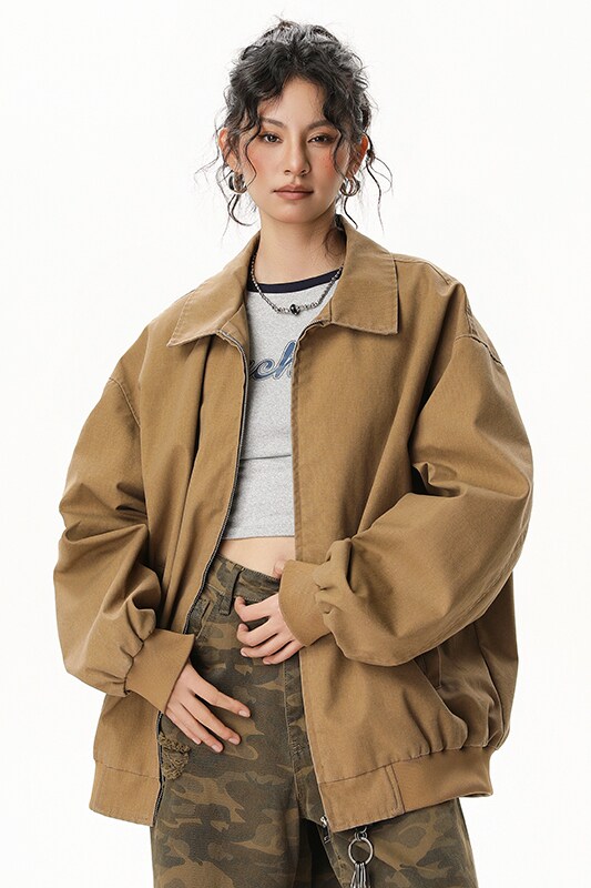 现货春秋美式翻领百搭男女复古潮牌水洗休闲外套A321-J9970-P95,女装短外套,电商A321