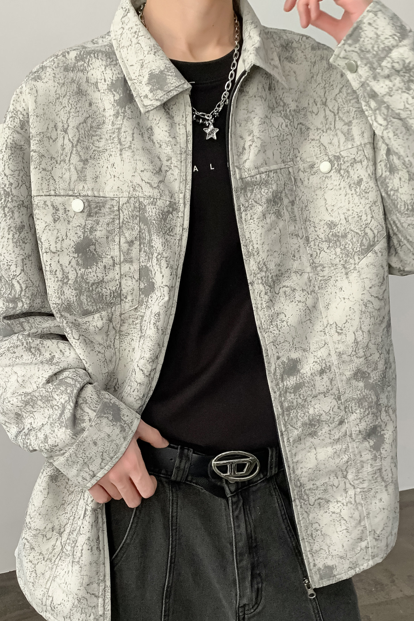 秋季老钱风水墨衬衫百搭休闲长袖衬衣A321-CS038-P70控109,男装衬衫,电商A321