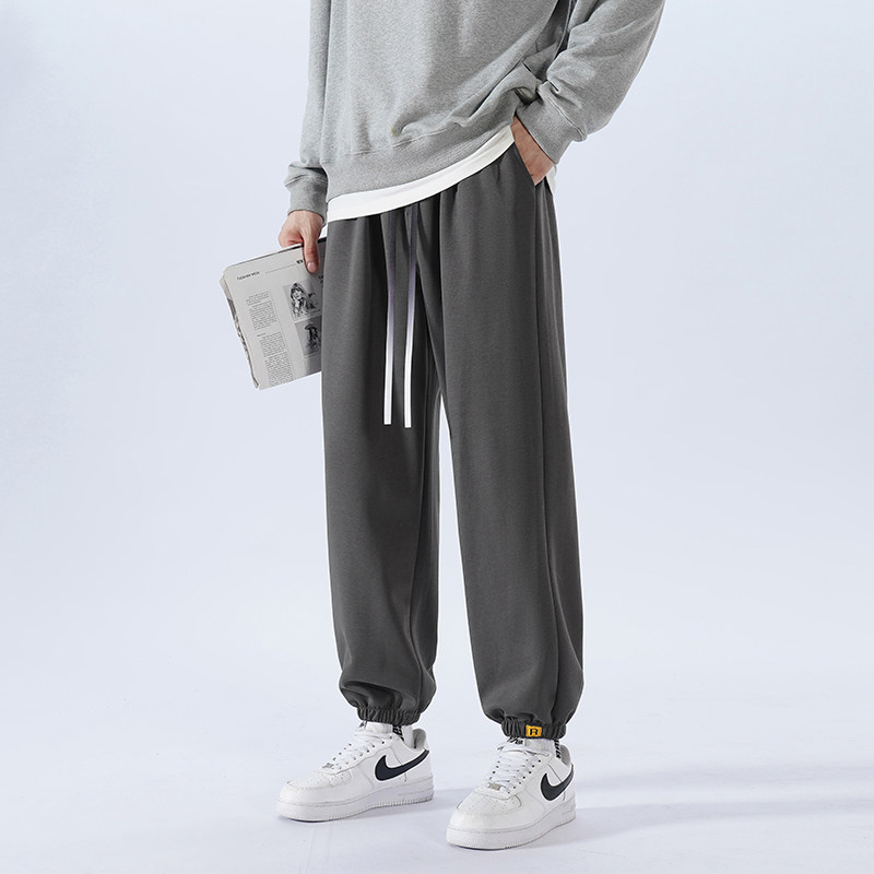春季纯色抽绳男士休闲运动裤潮牌束脚贴标卫裤A321-K140-P40,男装休闲裤,电商A321