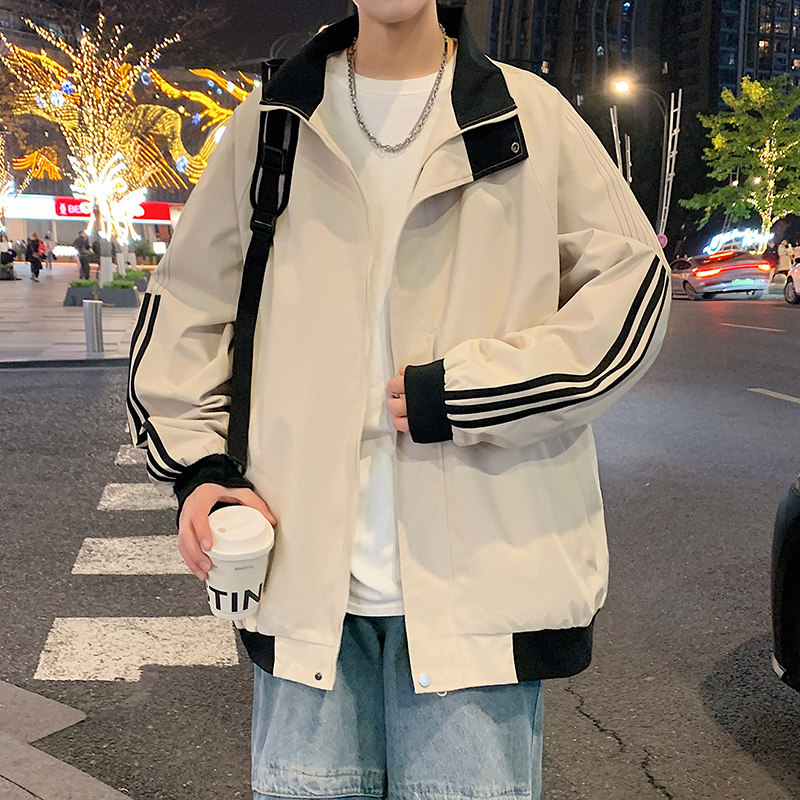 现货春秋美式条纹运动立领夹克男女宽松百搭外套A321-J7801-P60,男装夹克,电商A321