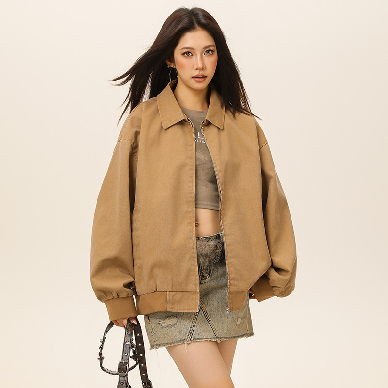现货春秋美式翻领百搭男女复古潮牌水洗休闲外套A321-J9970-P95,女装短外套,电商A321