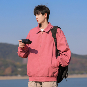 现货春秋美式翻领百搭男女复古潮牌水洗休闲外套A321-J9970-P95,学生党打底衫女搭配图片