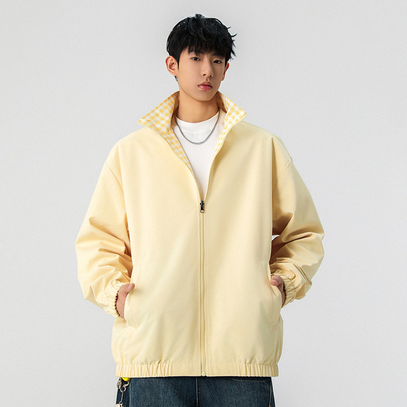 现货春秋双面穿夹克百搭休闲外套格子立领冲锋衣A321-J9961-P70,男装夹克,电商A321