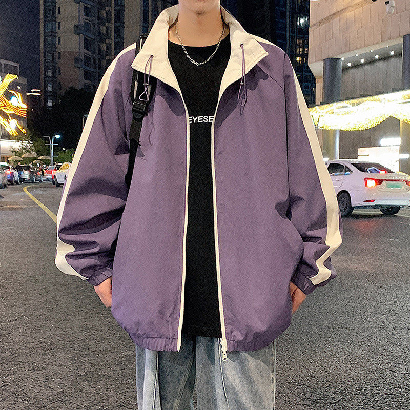 拼接撞色立领夹克春秋季潮牌双面穿休闲外套A321-J7907-P65,男装夹克,电商A321