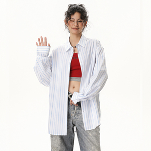 春秋条纹衬衫男女休闲潮牌潮流上衣A321-CS2512-P55,衬衫搭配皮短裤胖女人图片