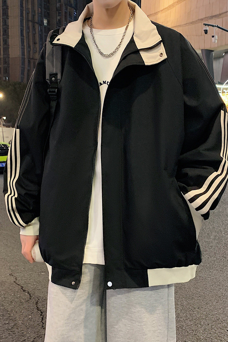 现货春秋美式条纹运动立领夹克男女宽松百搭外套A321-J7801-P60,男装夹克,电商A321
