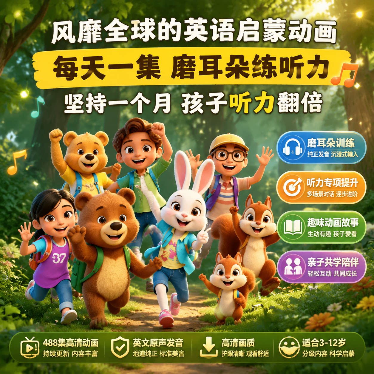 儿童英文早教动画488集高清素材零基础磨耳朵少儿英语听力启蒙