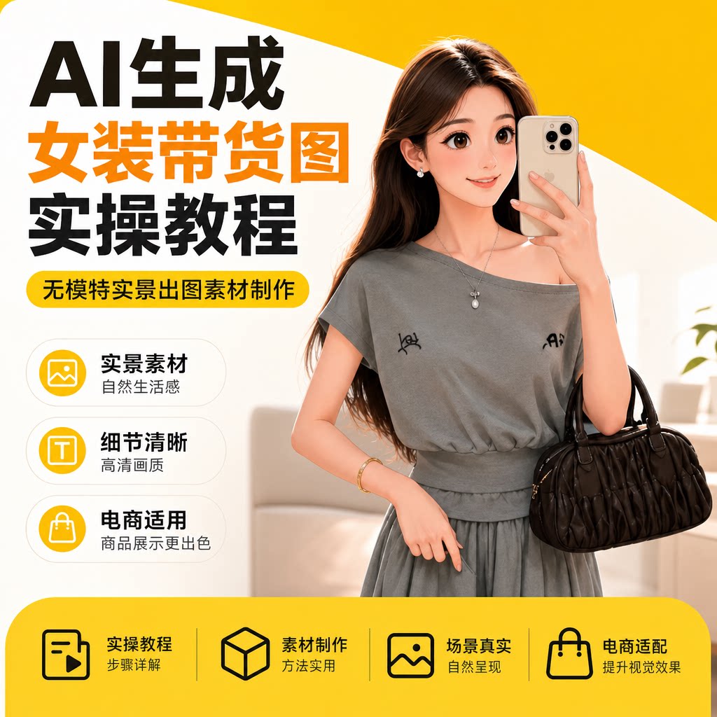 AI生成女装带货图无模特实景出图实操电商素材制作学习电子教程